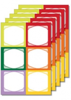 Cubi-Etiketten farbig, 5 Blatt à 6 Stk. limette, rot, grün, orange, flieder, gelb